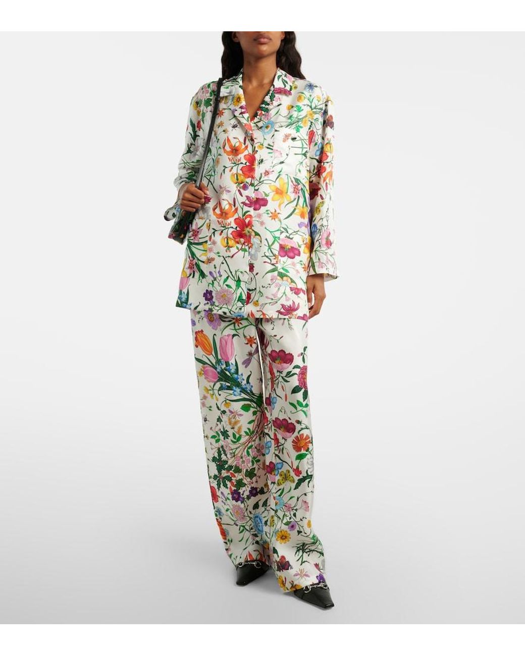 Gucci White Flora Silk Twill Palazzo Pants