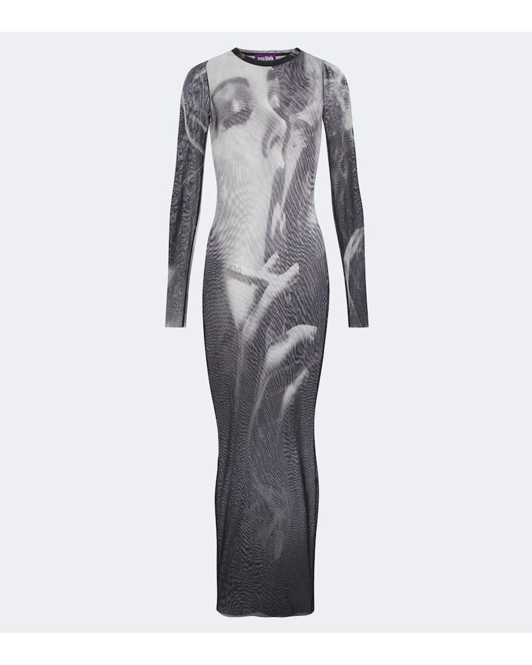 Jean Paul Gaultier Gray Printed Mesh Maxi Dress