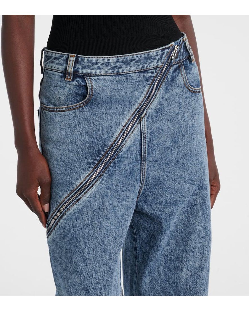 Alaïa Blue Spiral High-Rise Wide-Leg Jeans