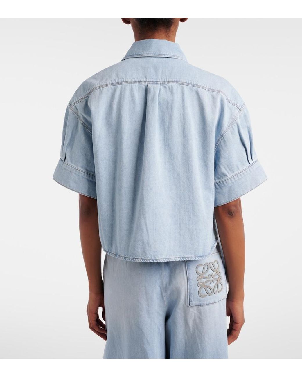 Loewe Blue Paula's Ibiza Anagram Cropped Denim Shirt