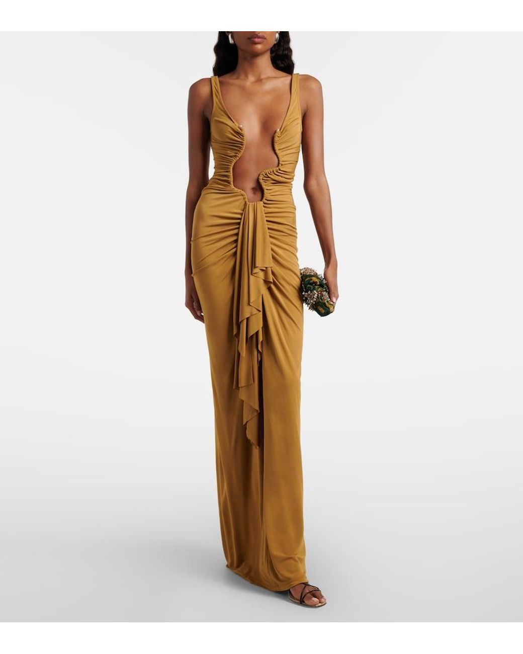 Christopher Esber Metallic Salacia Cutout Draped Maxi Dress