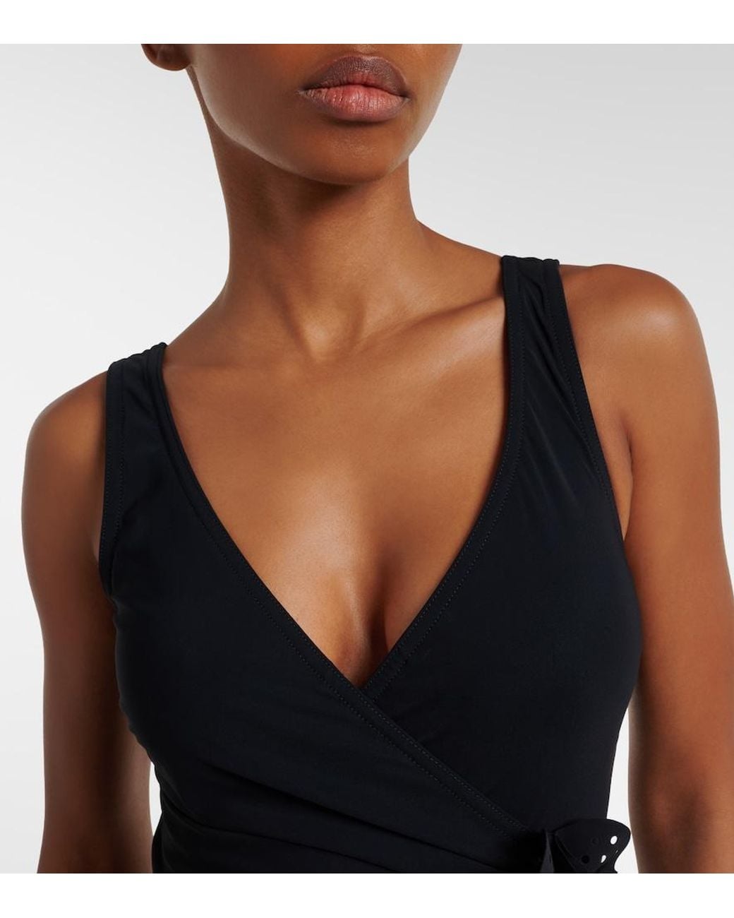 Karla Colletto Black Rosetta Floral-Applique Swimsuit