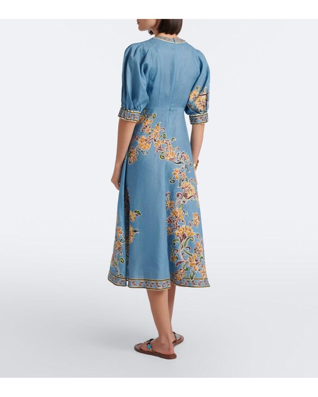 ALÉMAIS Blue Joan Floral Linen Midi Dress