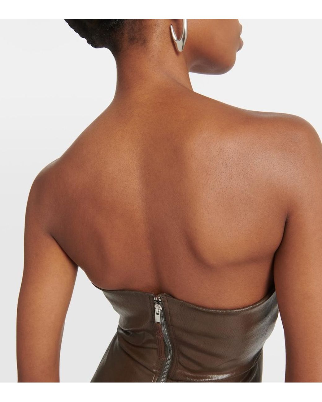 Rick Owens Brown Strapless Coated Denim Gown
