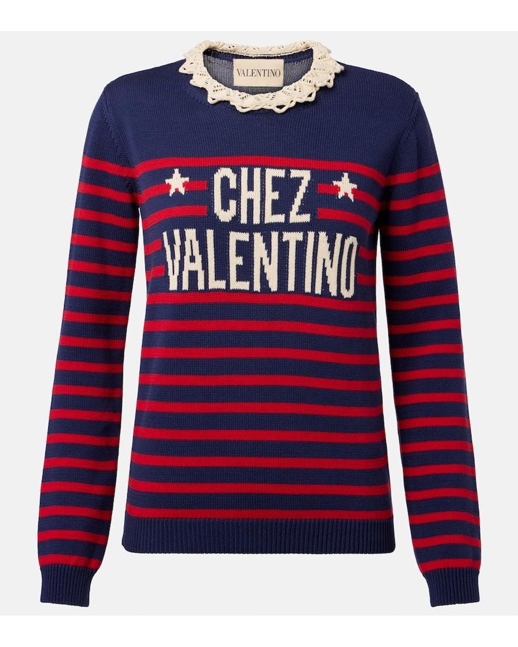 Valentino Garavani Blue Chez Striped Cotton Sweater