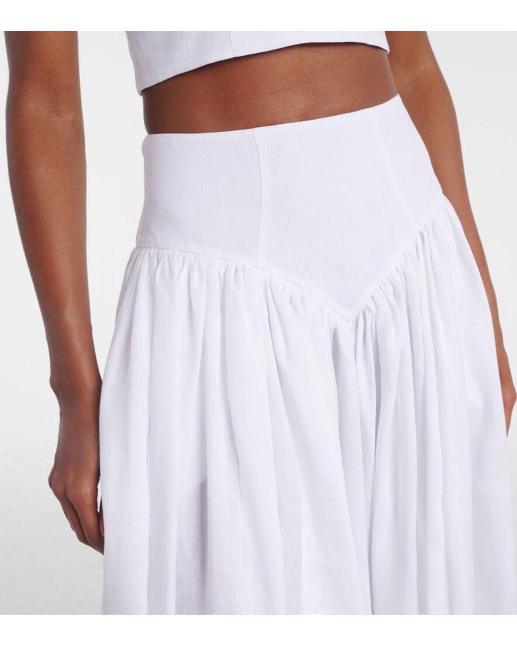 Gabriela Hearst White Juniper Gathered Linen Midi Skirt