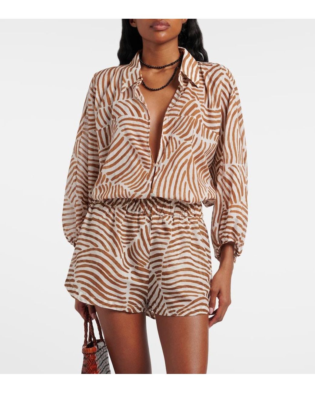 ViX Natural Moana Oversized Printed Cotton Shirt