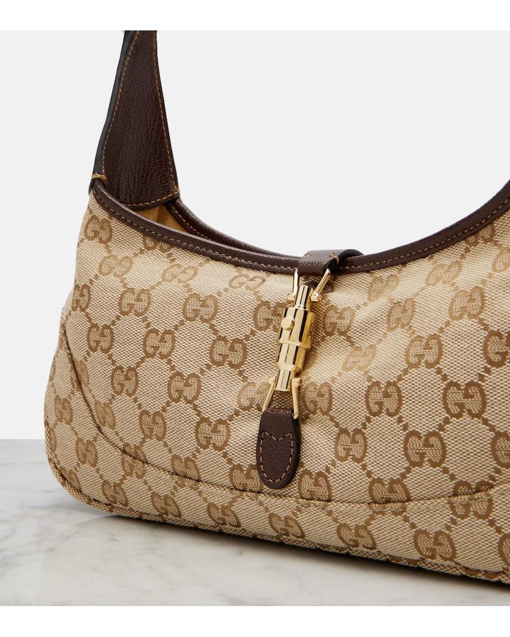 Gucci Brown Jackie Slim Medium Gg Canvas Shoulder Bag
