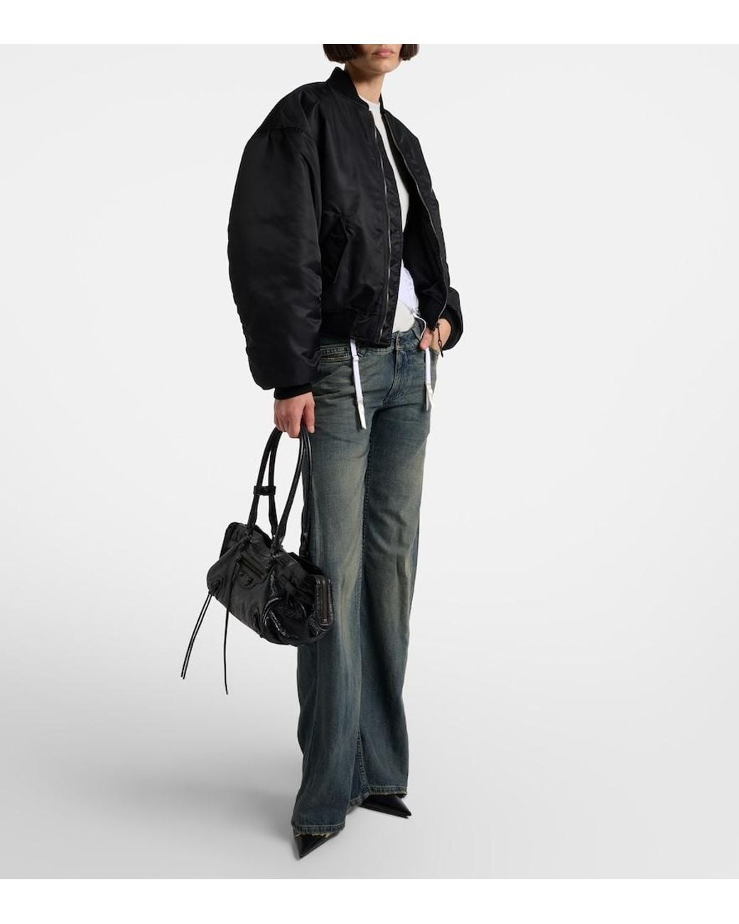 Balenciaga Black Standard Technical Satin Bomber Jacket