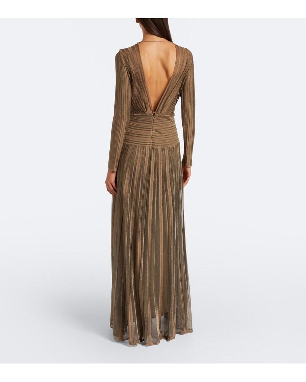 Ralph Lauren Brown Dabney Pleated Silk-Blend Lame Gown
