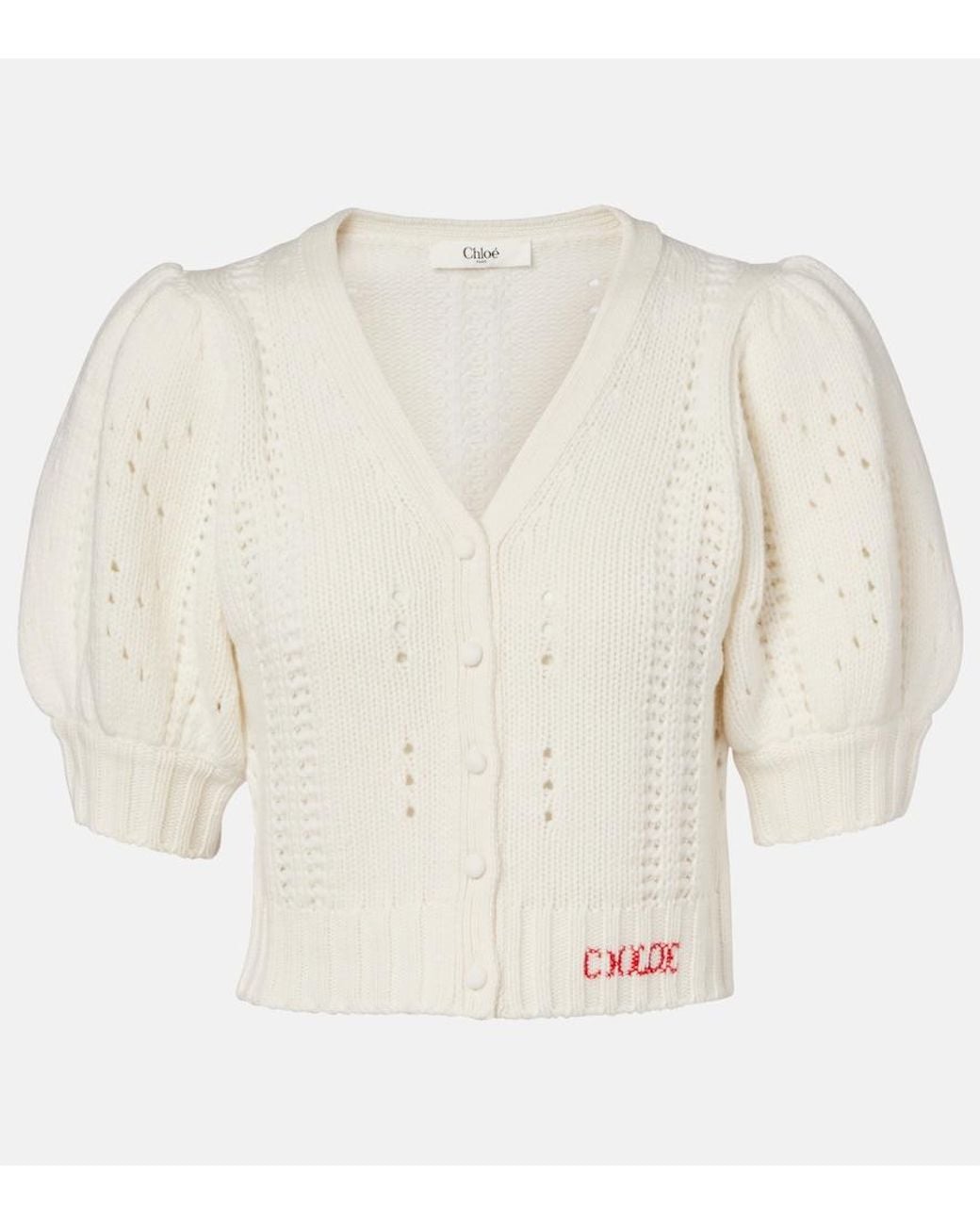 Chloé White Pointelle Wool And Cashmere Cardigan