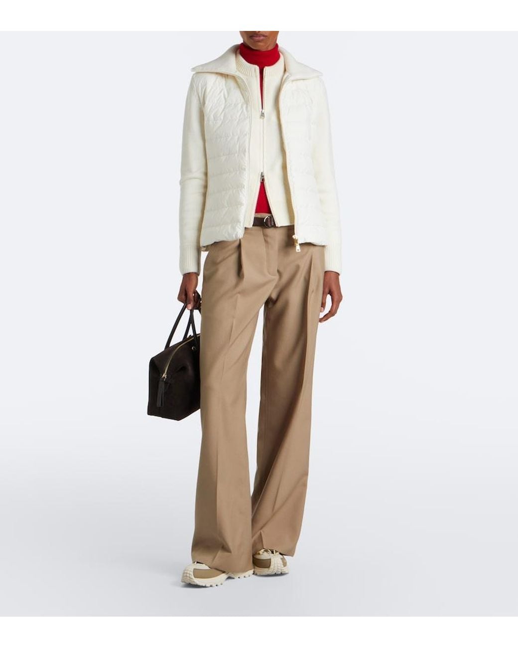 Moncler White Down-Paneled Virgin Wool Cardigan
