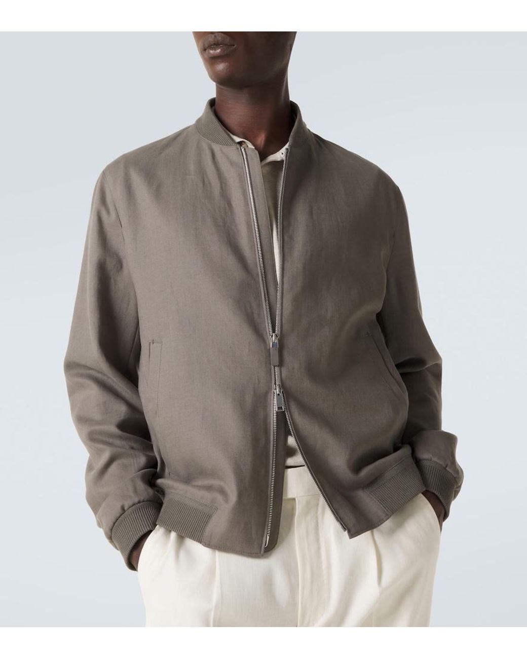 Zegna Gray Linen Bomber Jacket for men