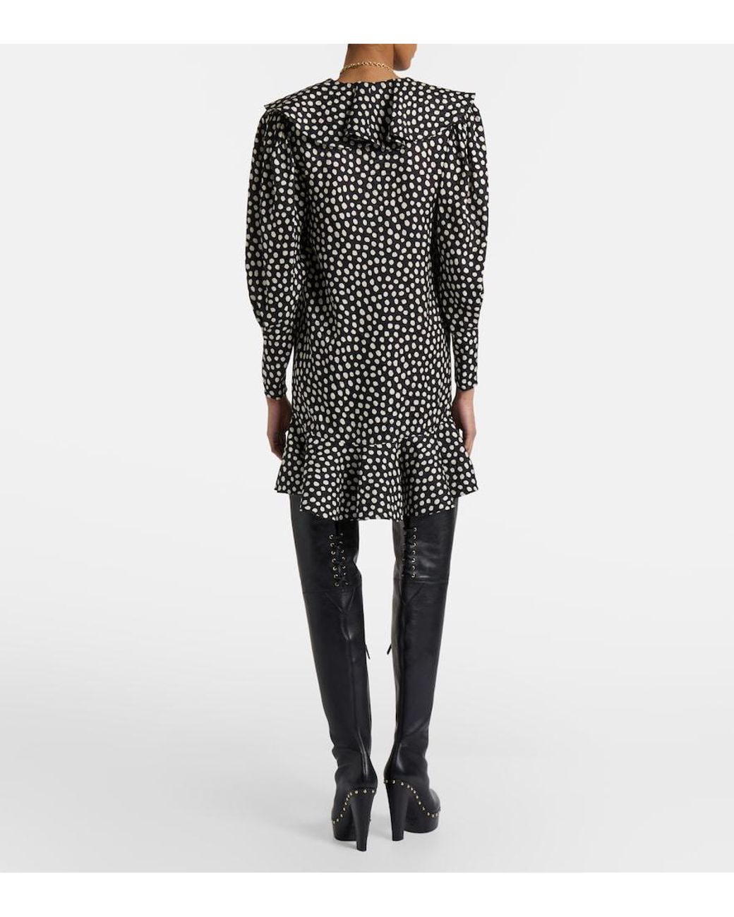 Chloé Black Polka-Dot Silk Jacquard Minidress