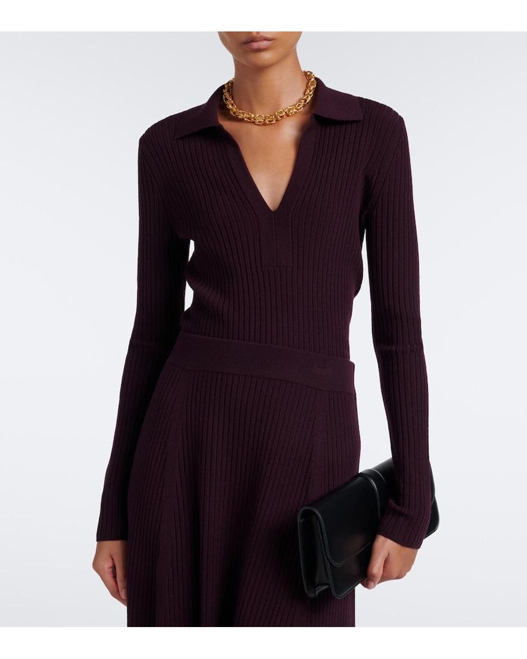 Joseph Purple Ribbed-Knit Wool-Blend Polo Sweater