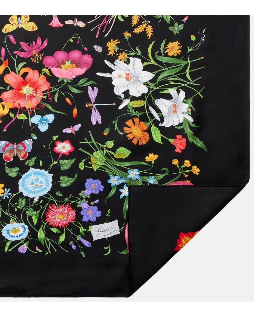 Gucci Black Flora Silk Twill Scarf