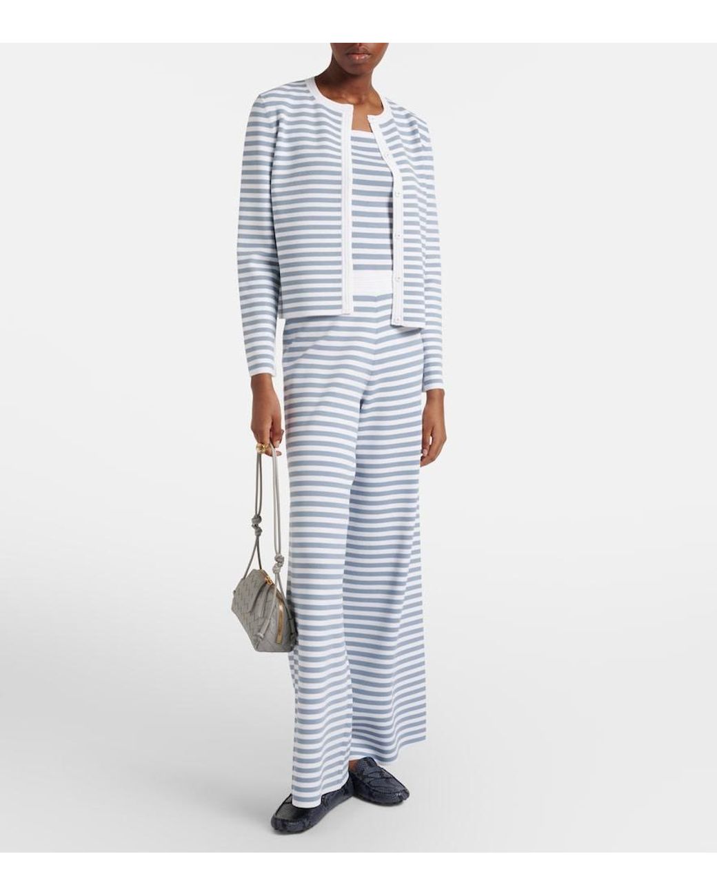 Max Mara Blue Fingere Striped Wide-Leg Pants