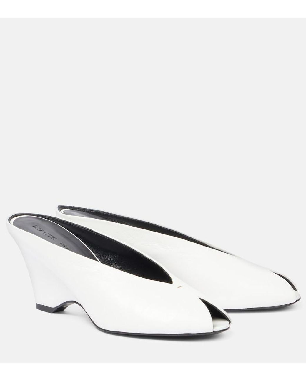 Khaite Natural Cloak 75 Leather Peep-Toe Wedge Mules