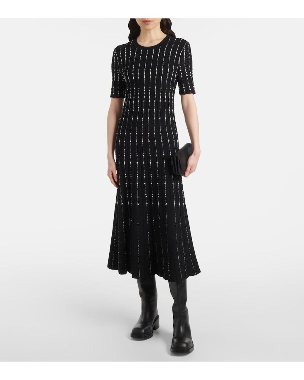 Joseph Black Ribbed-Knit Cotton-Blend Midi Dress
