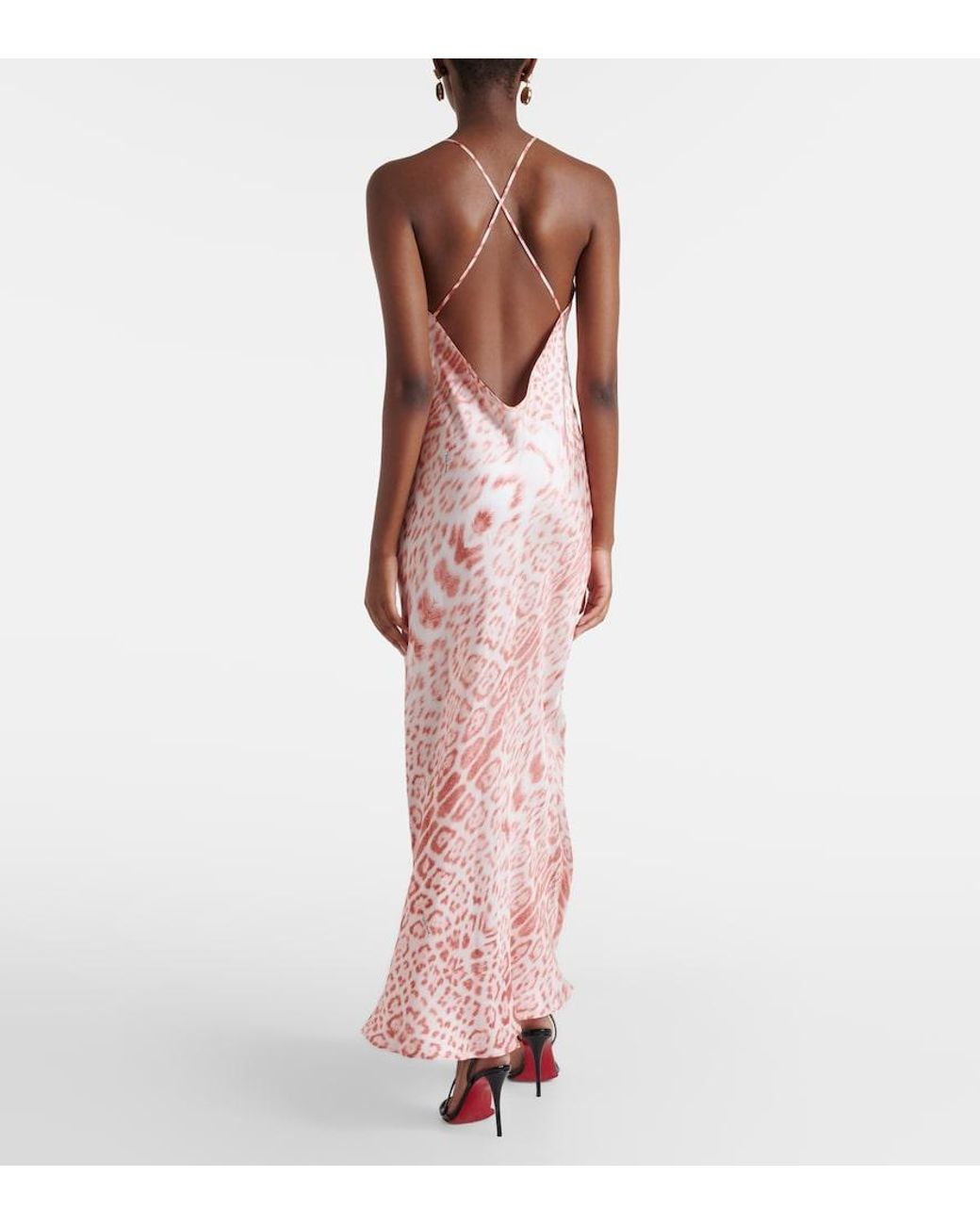 Roberto Cavalli Pink Leopard-Print Silk Satin Dress