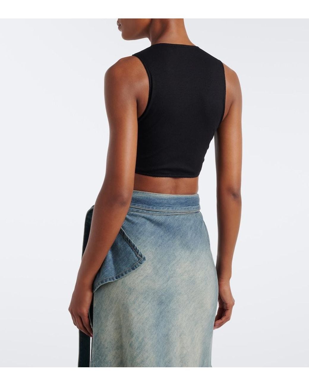 Alaïa Black Ribbed-Knit Jersey Crop Top