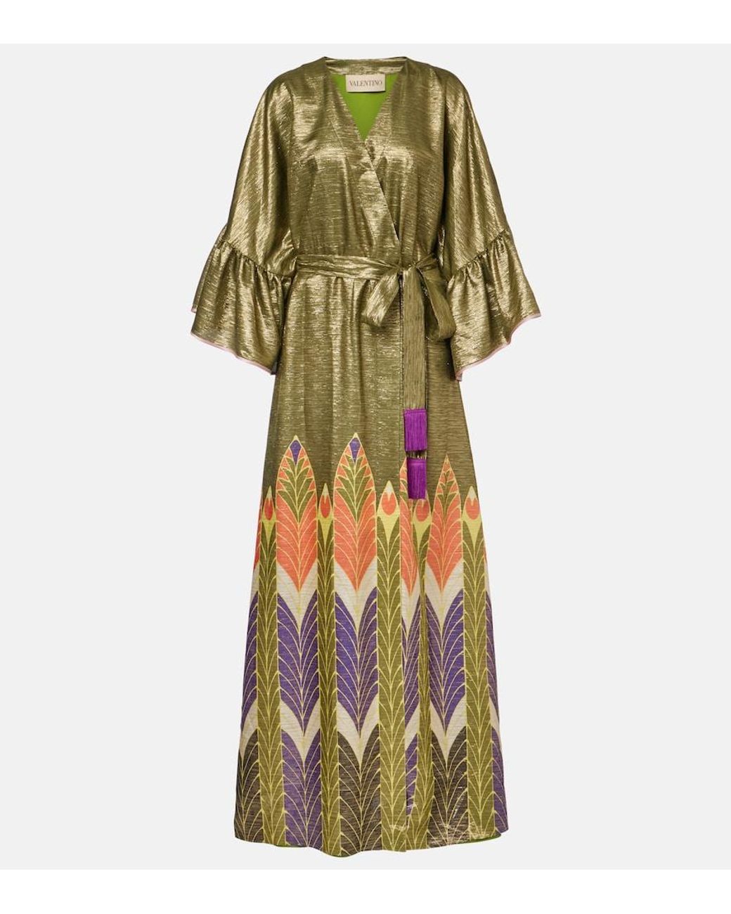 Valentino Green Printed Silk-Blend Gown