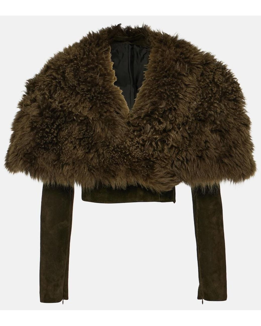 Alaïa Green Cropped Shearling And Suede Jacket