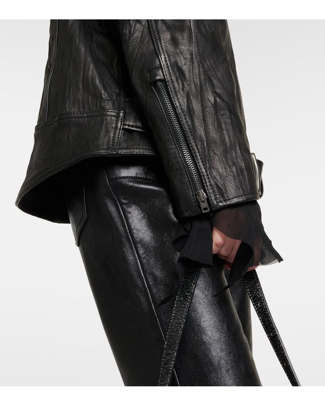 Acne Black Linor Oversized Belted Leather Jacket