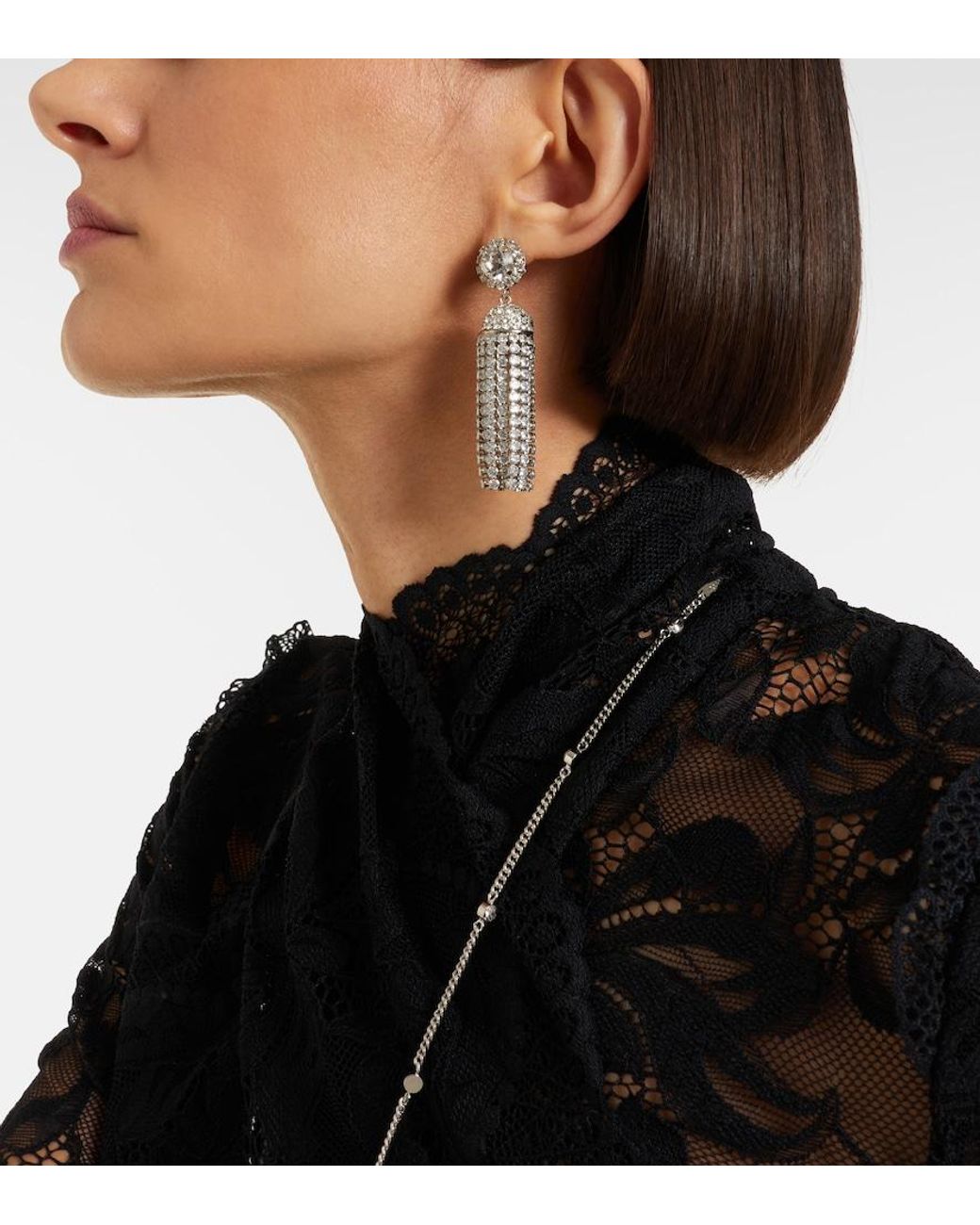 Rabanne White Crystal-Embellished Drop Earrings