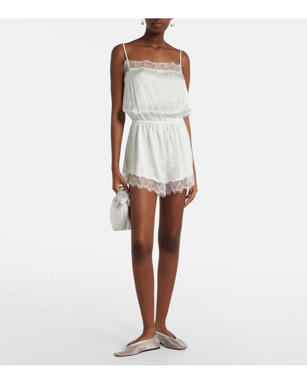 Poupette Blue Silvia Lace-Trimmed Romper