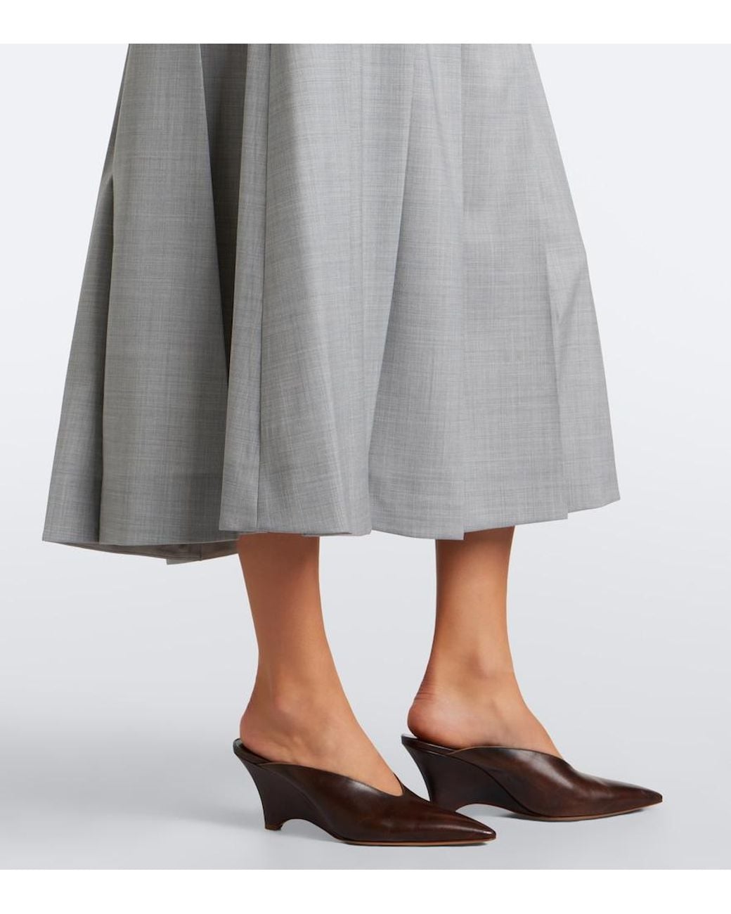 Max Mara Gray Pleated Virgin Wool Maxi Skirt