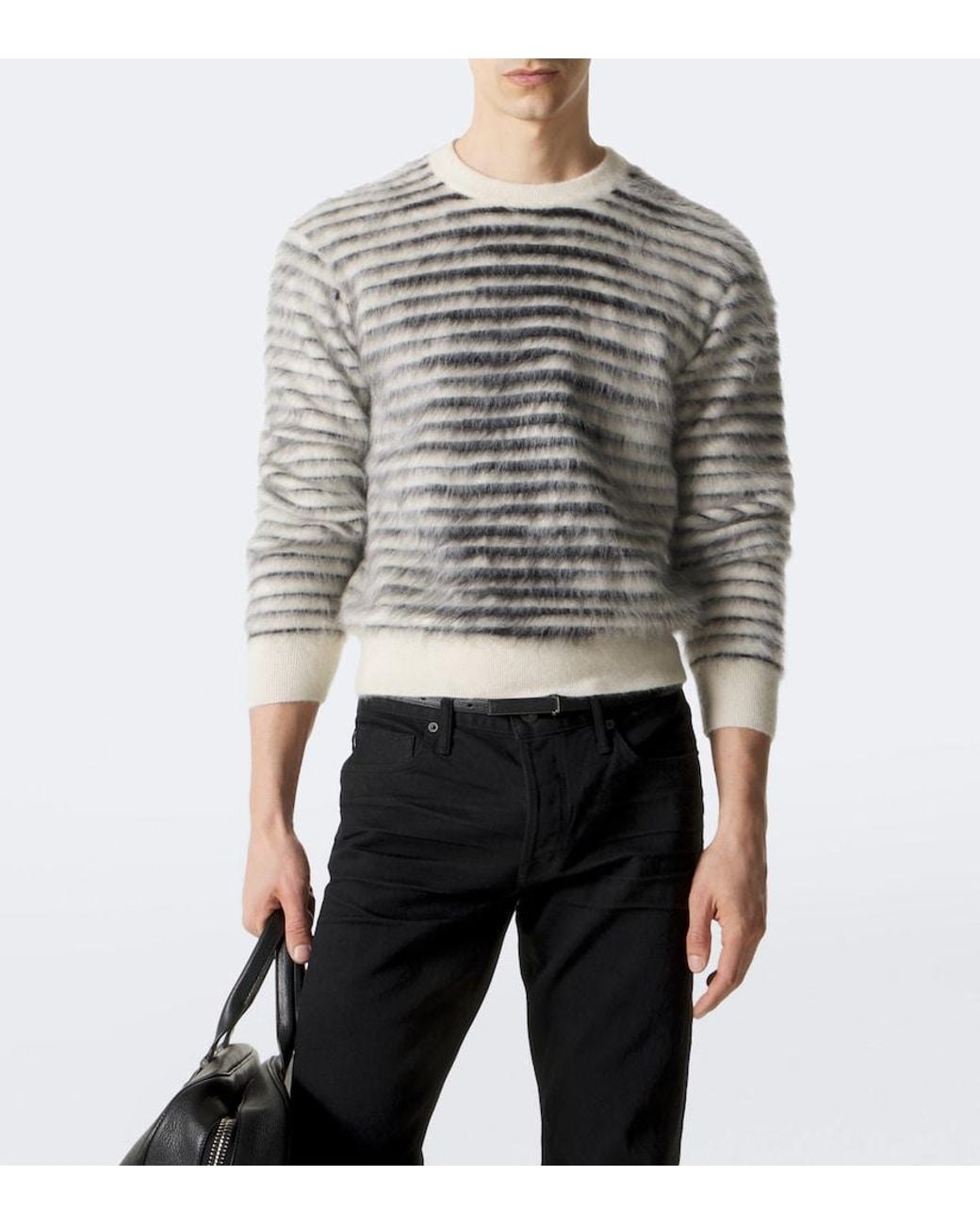 Tom Ford Gray Striped Mohair, Wool, And Silk-Blend Sweater for men