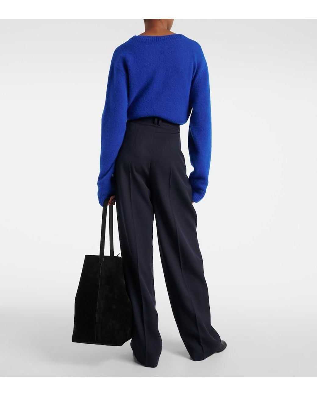The Row Blue Igor Low-Rise Wool Wide-Leg Pants
