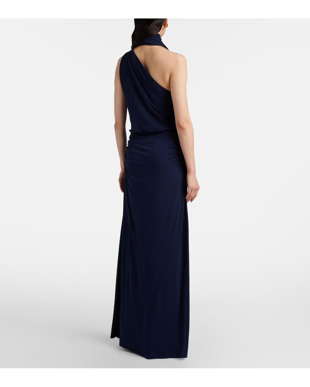 Jonathan Simkhai Blue Moira Draped Scarf-Detail Jersey Gown