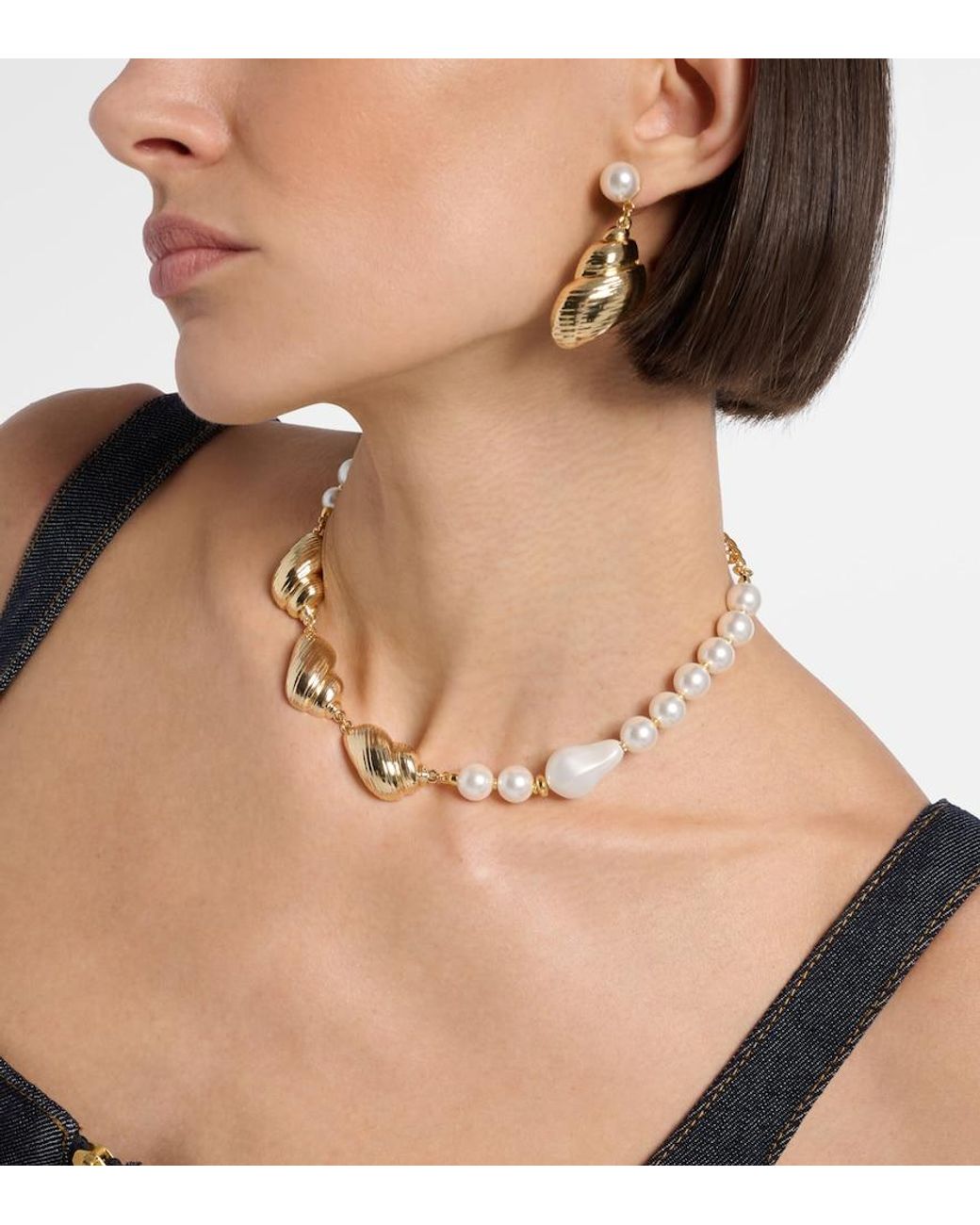 Self-Portrait White Faux Pearl-Embellished Necklace