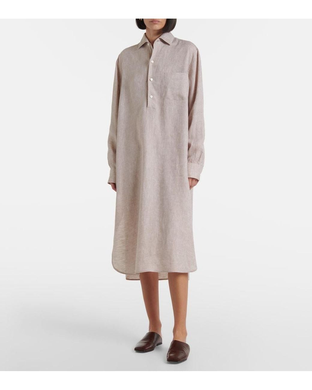 Loro Piana Natural Lora Linen Shirt Dress