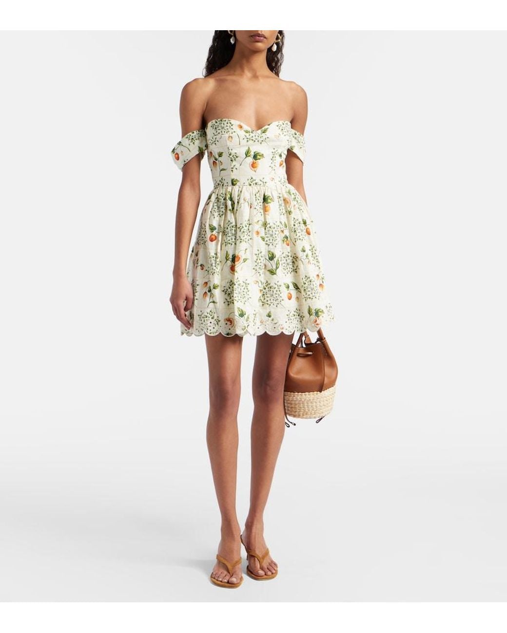 Agua Bendita Metallic Poesia Off-Shoulder Linen Minidress