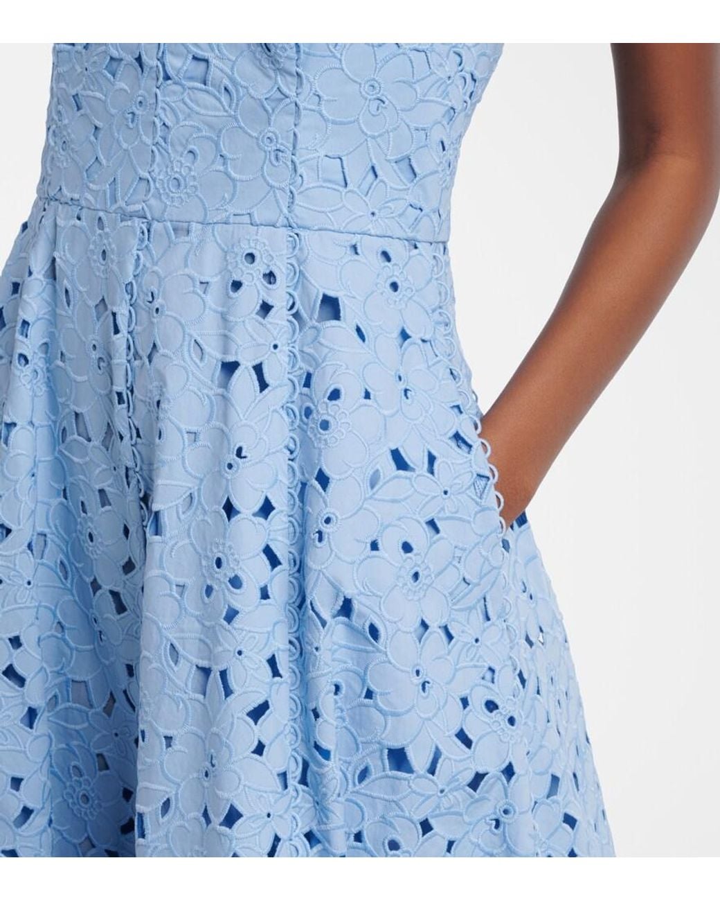Rebecca Vallance Blue Nuvola Broderie Anglaise Cotton Midi Dress