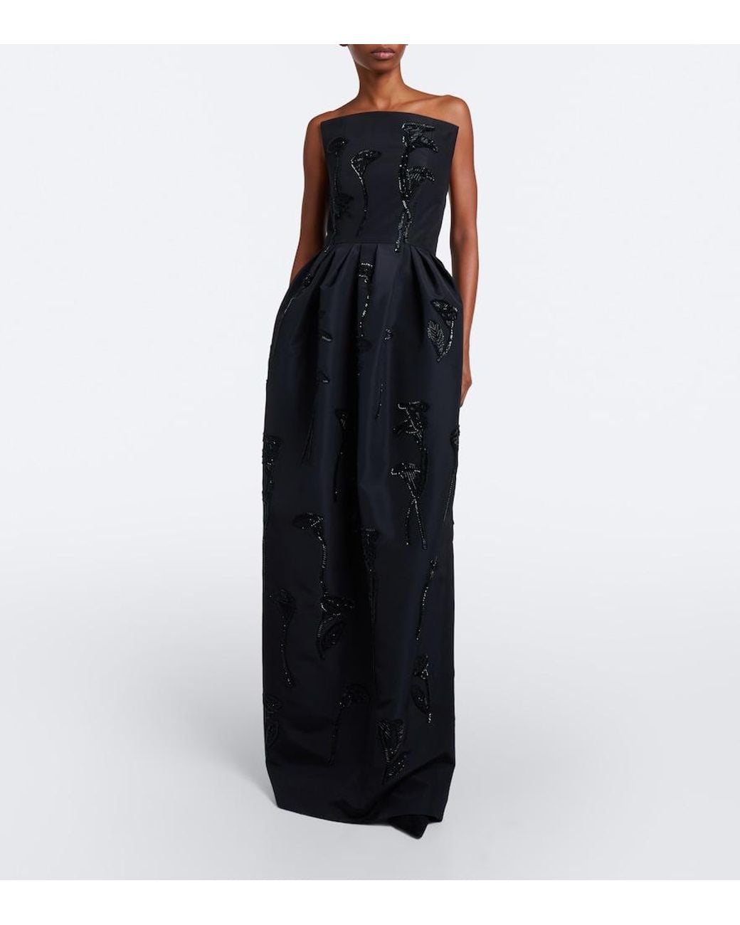 Carolina Herrera Black Embellished Strapless Silk Bustier Gown