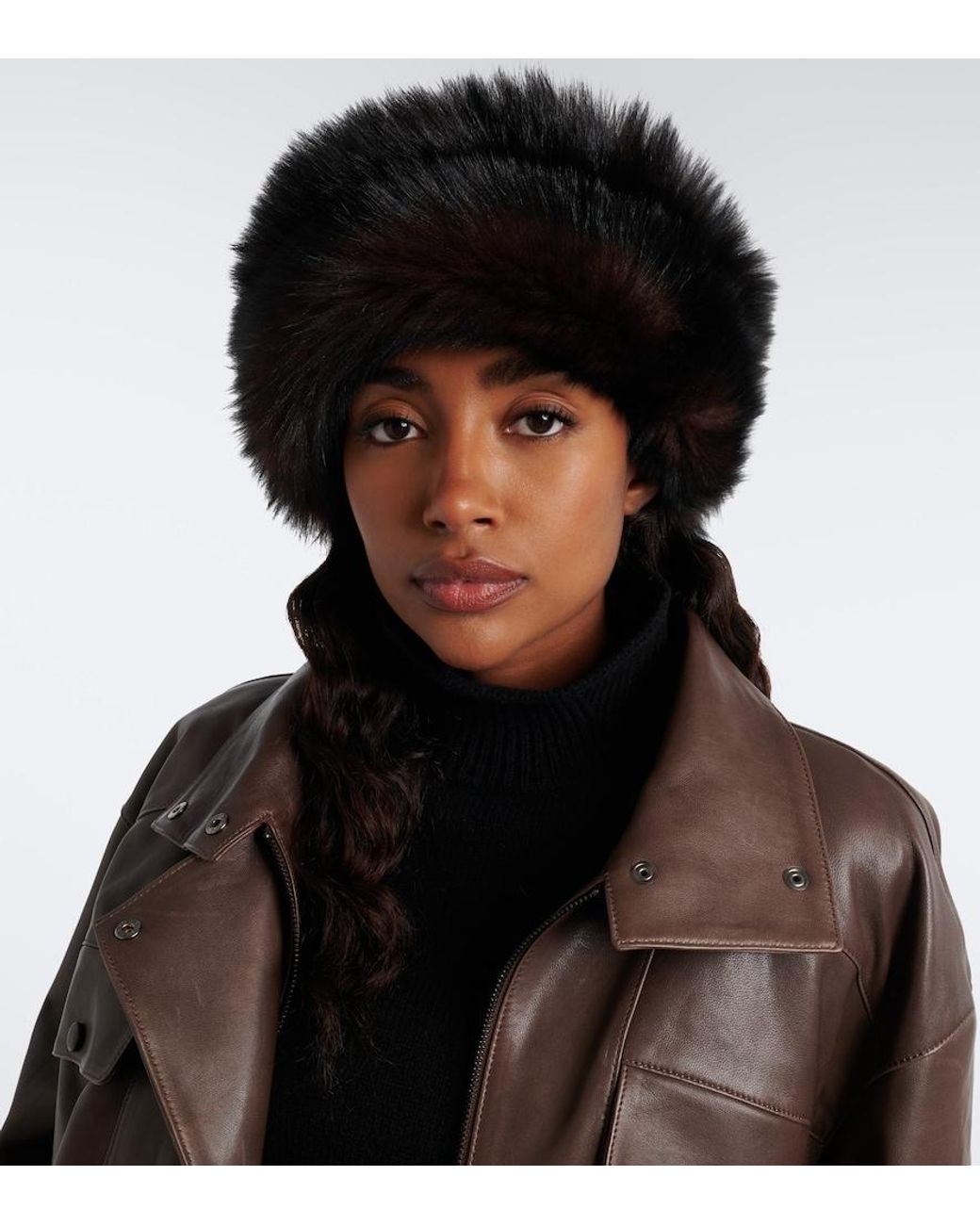 Nour Hammour Black Dallen Leather And Shearling Hat