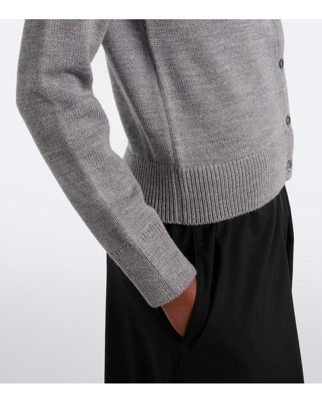 Loewe Gray Double L Ribbed-Knit Wool Cardigan