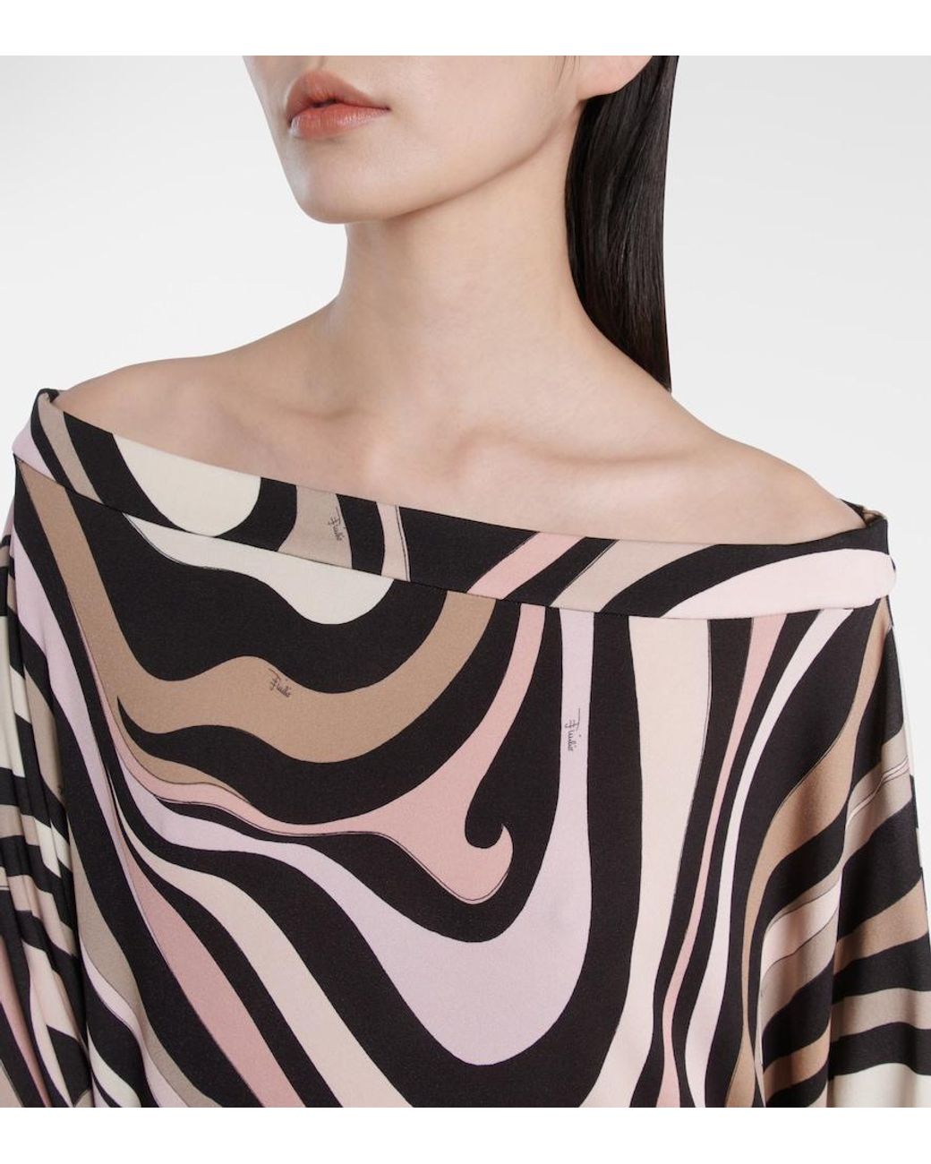 Emilio Pucci Black Marmo Printed Off-Shoulder Beach Cover-Up