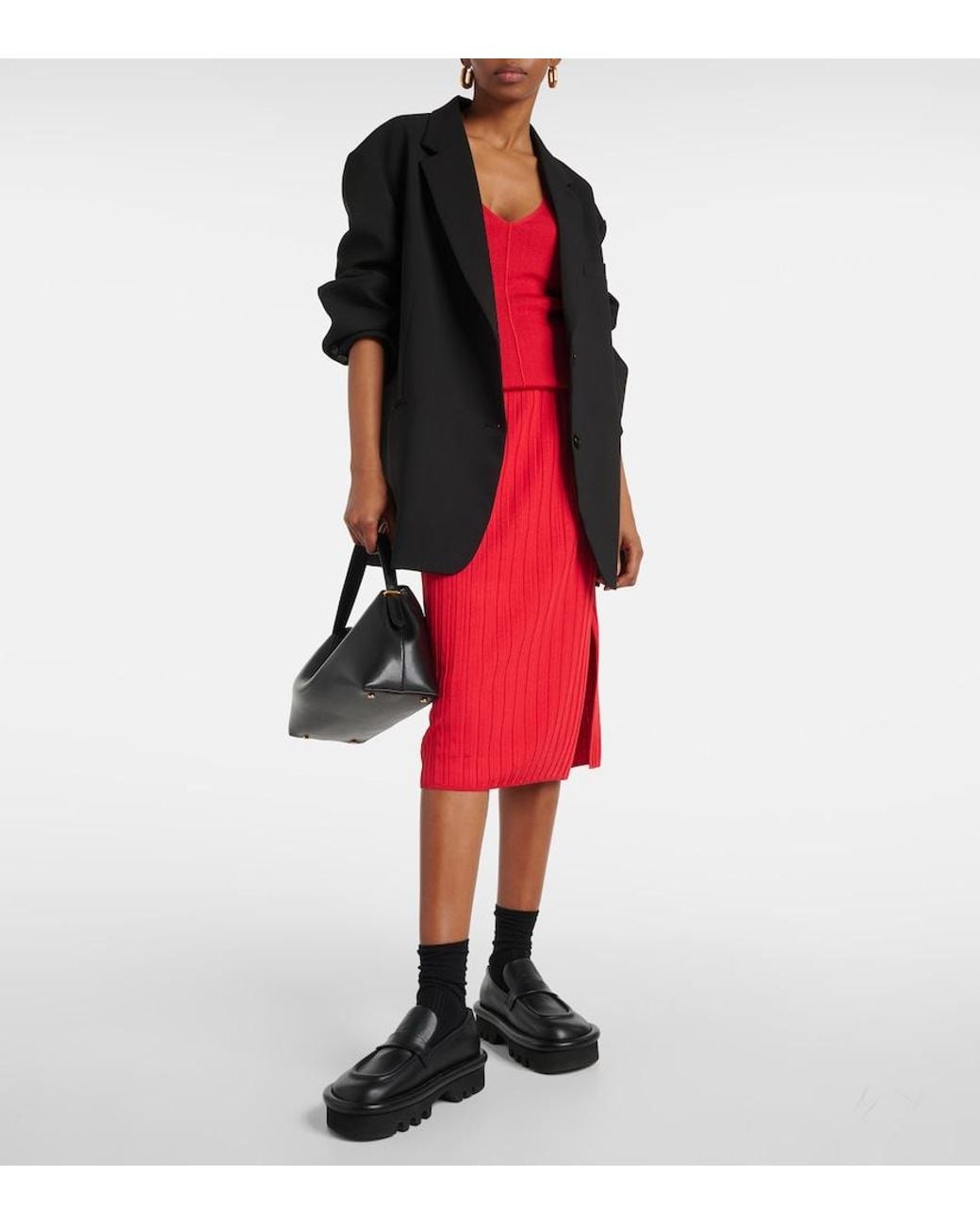 Joseph Red Ribbed-Knit Midi Skirt
