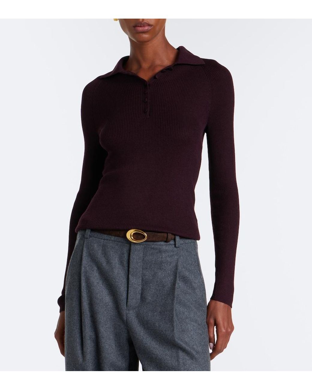 Vince Purple Ribbed-Knit Wool And Silk Polo Sweater