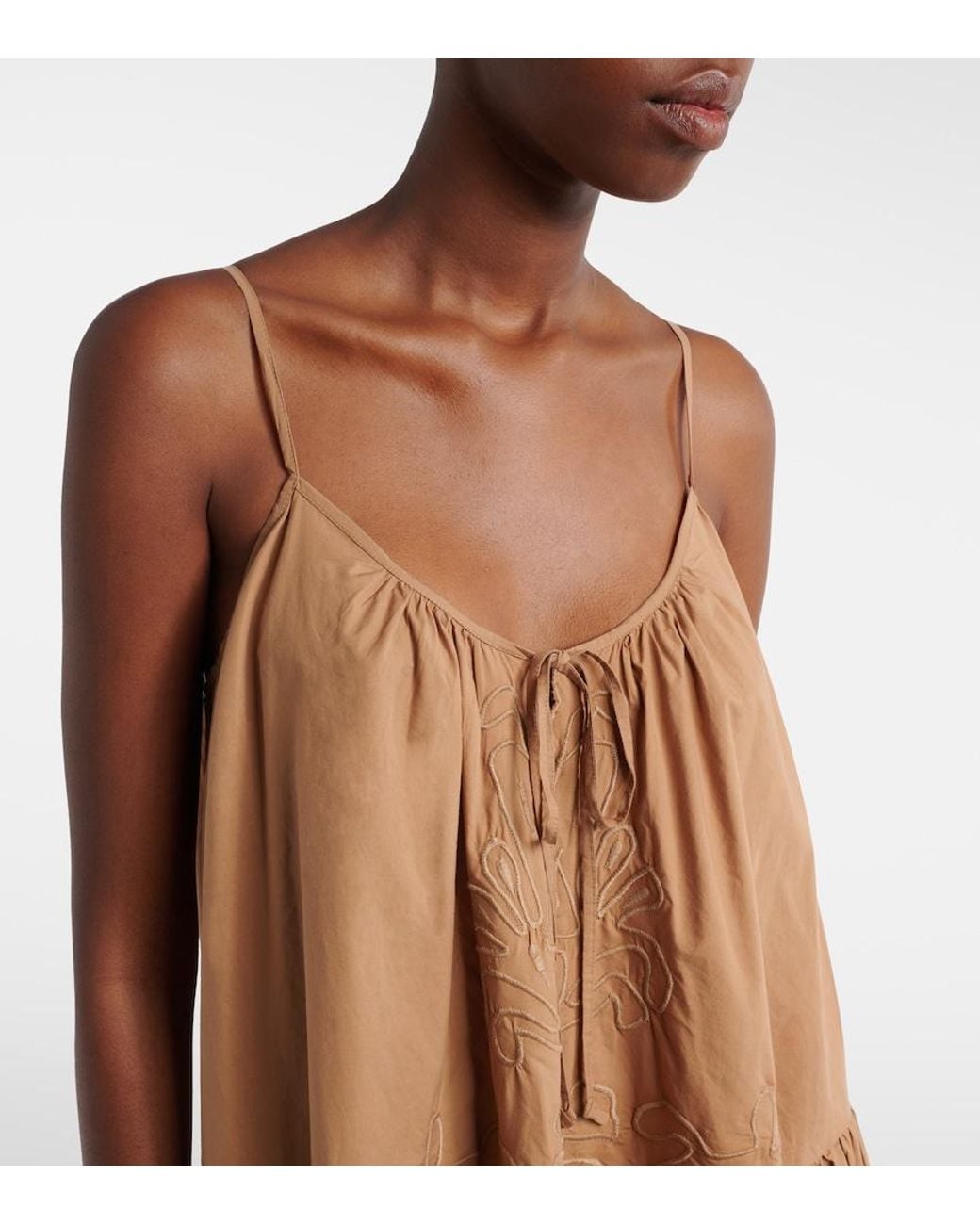 Juliet Dunn Brown Embroidered Cotton Minidress