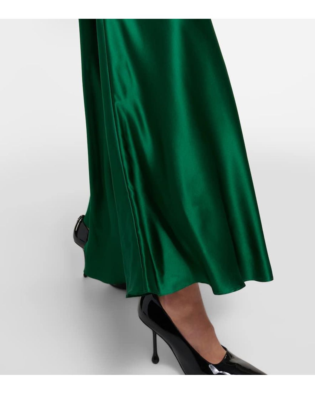 green emerald velvet dress Green Silk Crepe Dress With Gathered Bust And Ribbon Detail