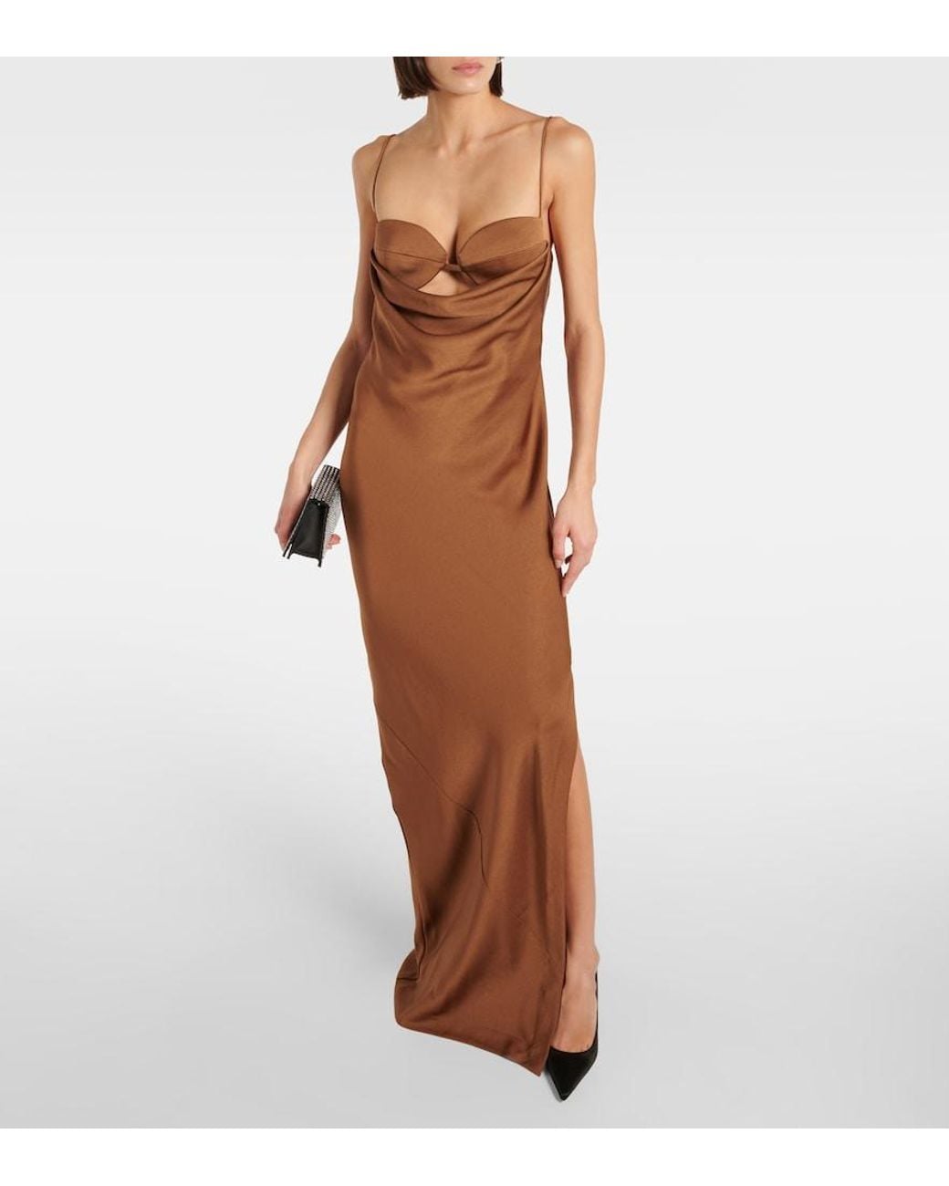 Alex Perry Brown Cutout Draped Satin Crepe Gown