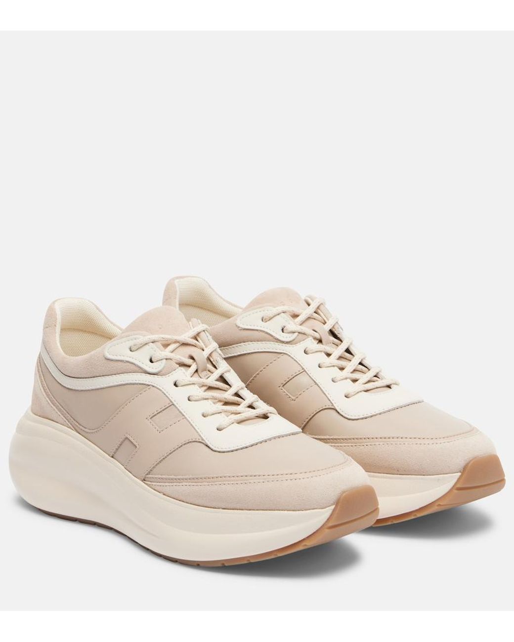 Hogan White H696 Leather Platform Sneakers