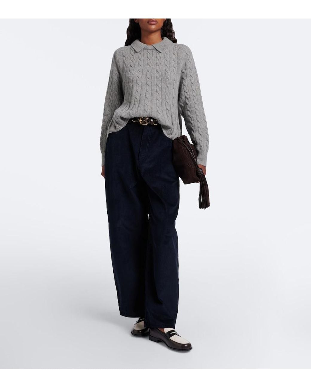 Polo Ralph Lauren Gray Cable-Knit Wool And Cashmere Polo Sweater