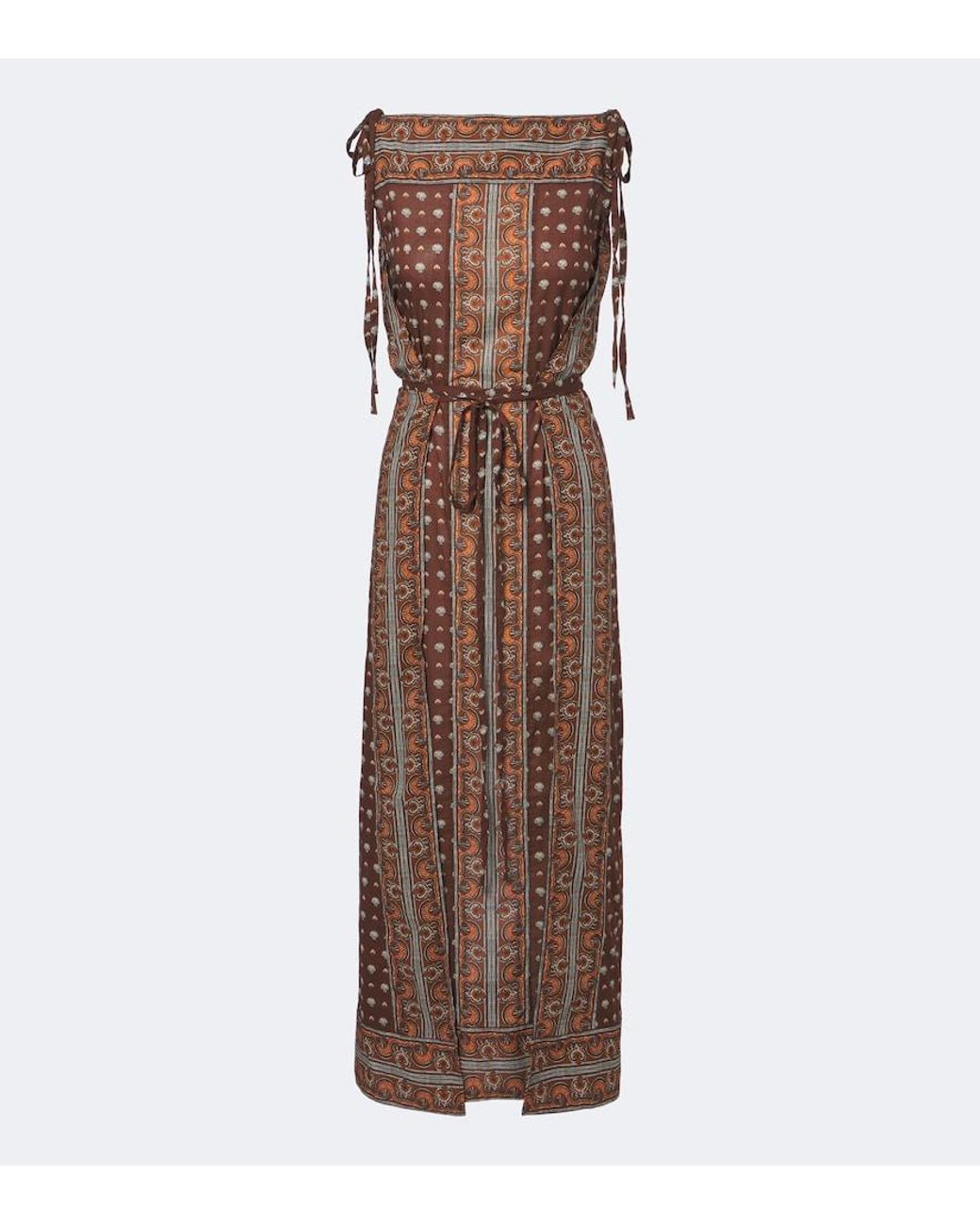 Doen Brown Amarante Printed Cotton Voile Midi Dress